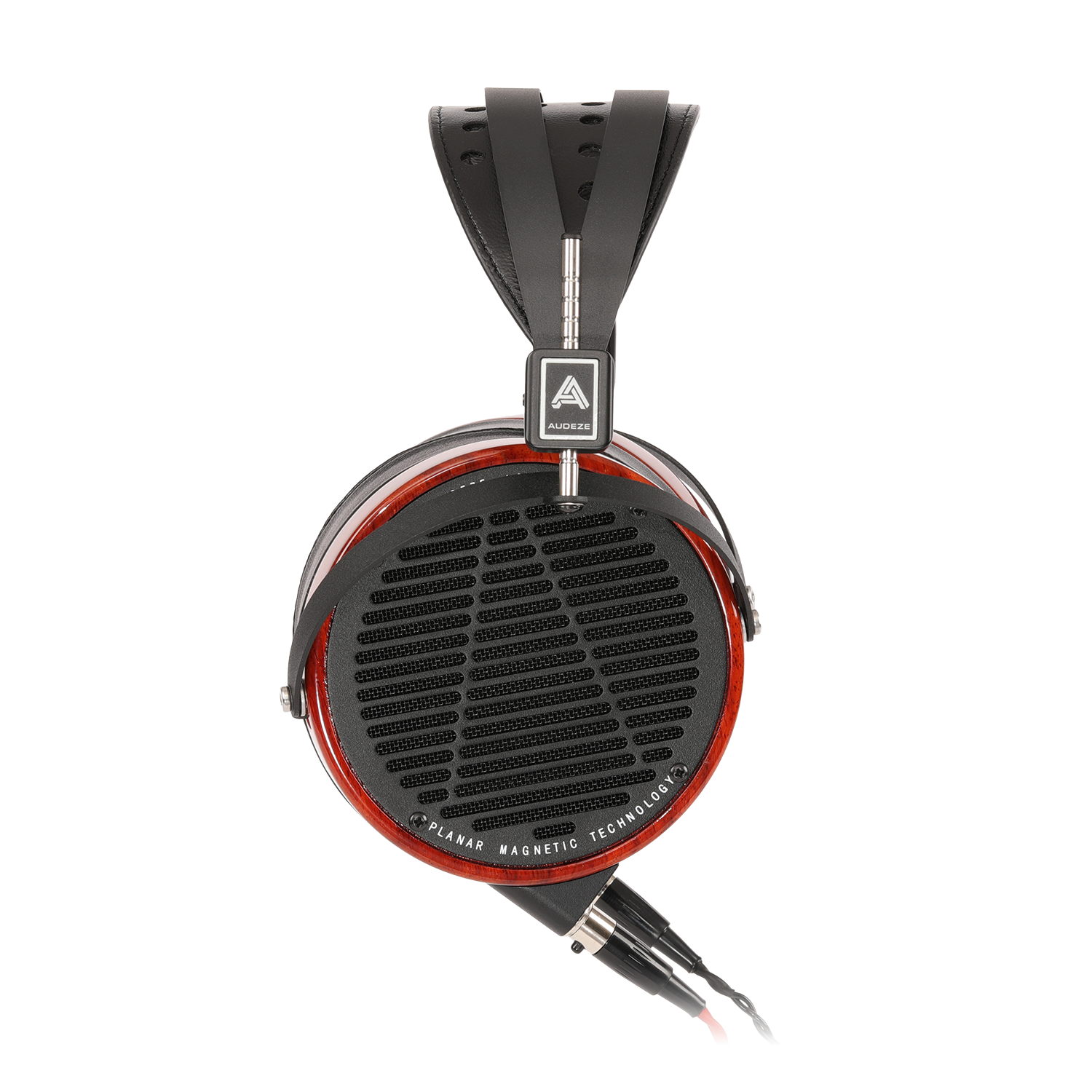 Red and black planar magnetic headphones with a sleek design and cushioned ear pads for superior sound quality.