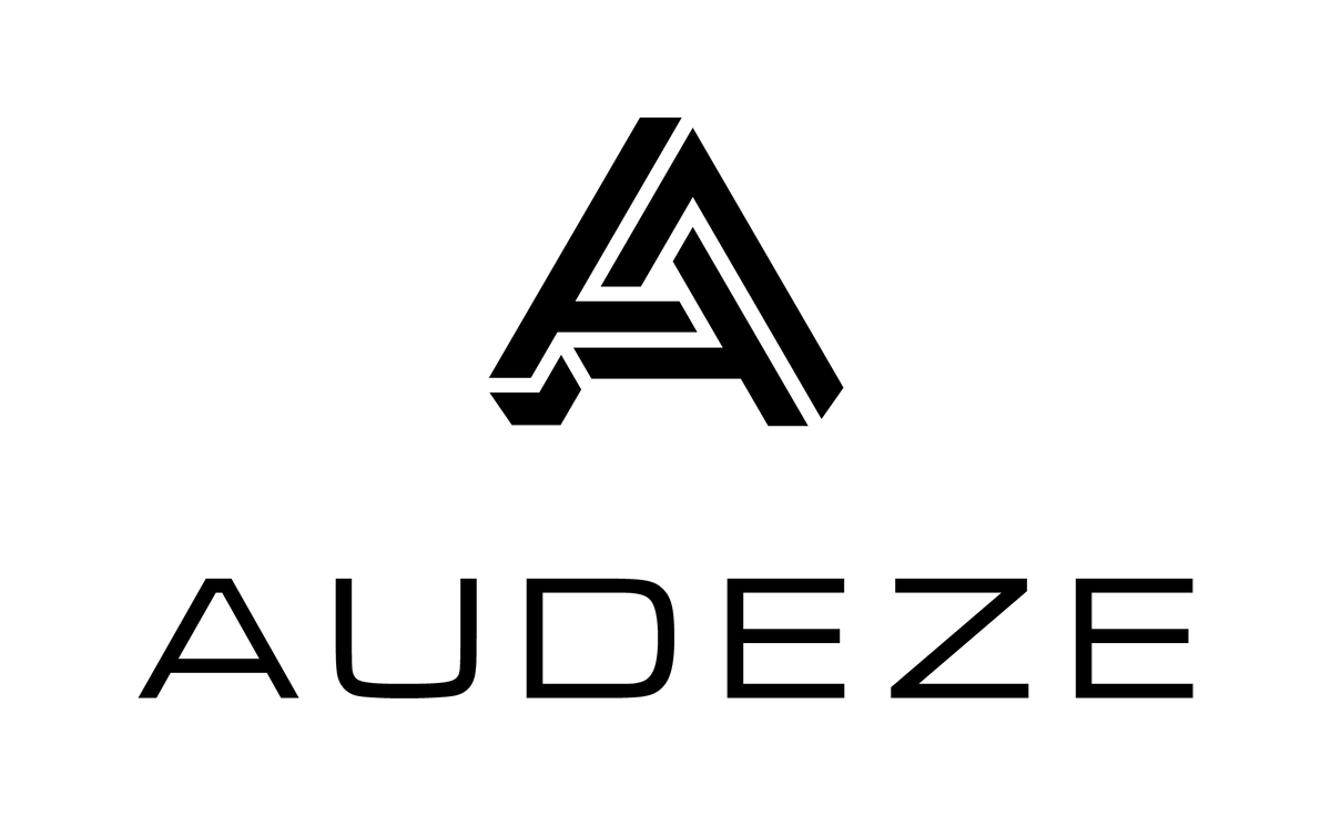 Black Audeze logo featuring stylized 'A' on a clean white background, ideal for branding and audio equipment.