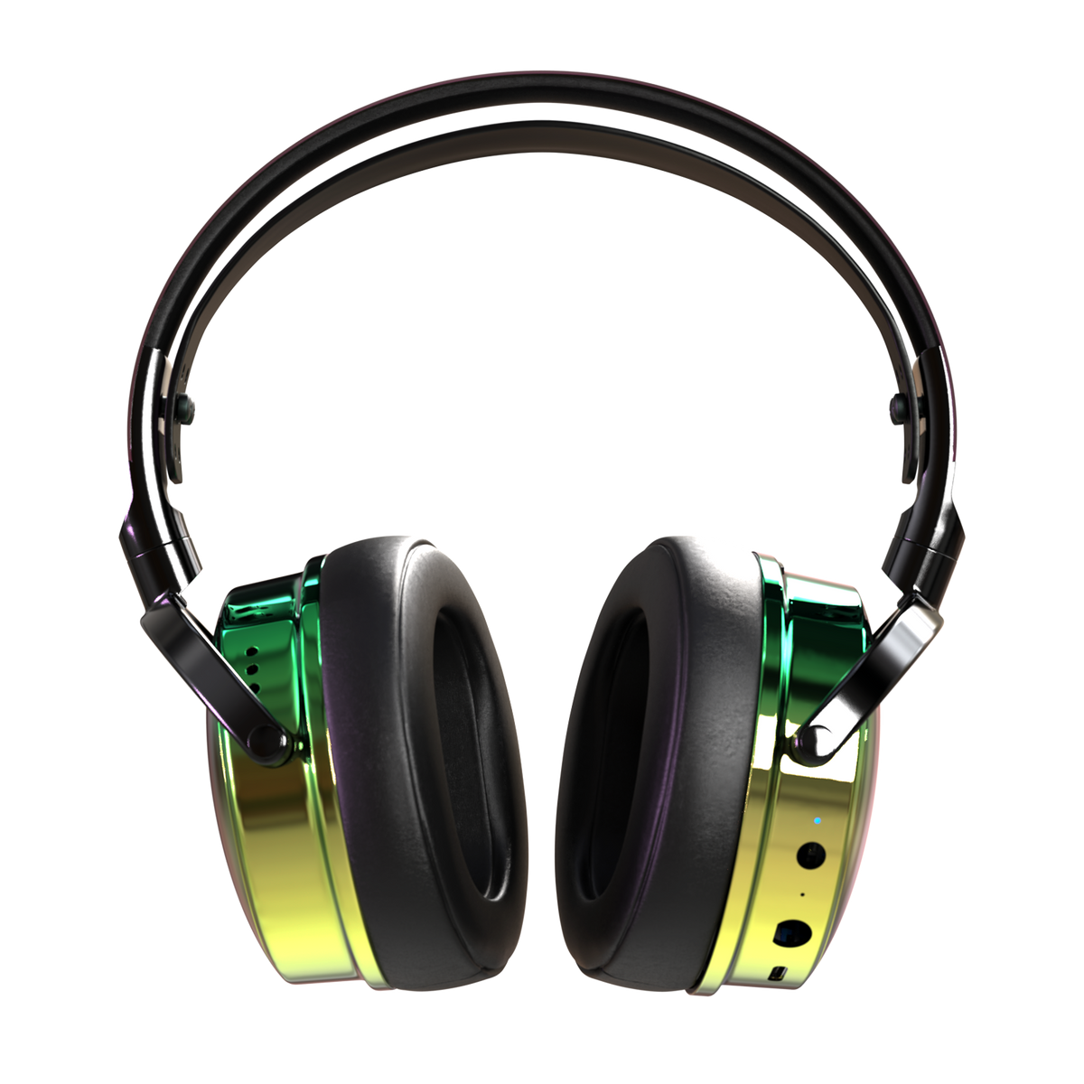 Sleek black and green over-ear headphones with a metallic finish, designed for style and immersive sound experience.