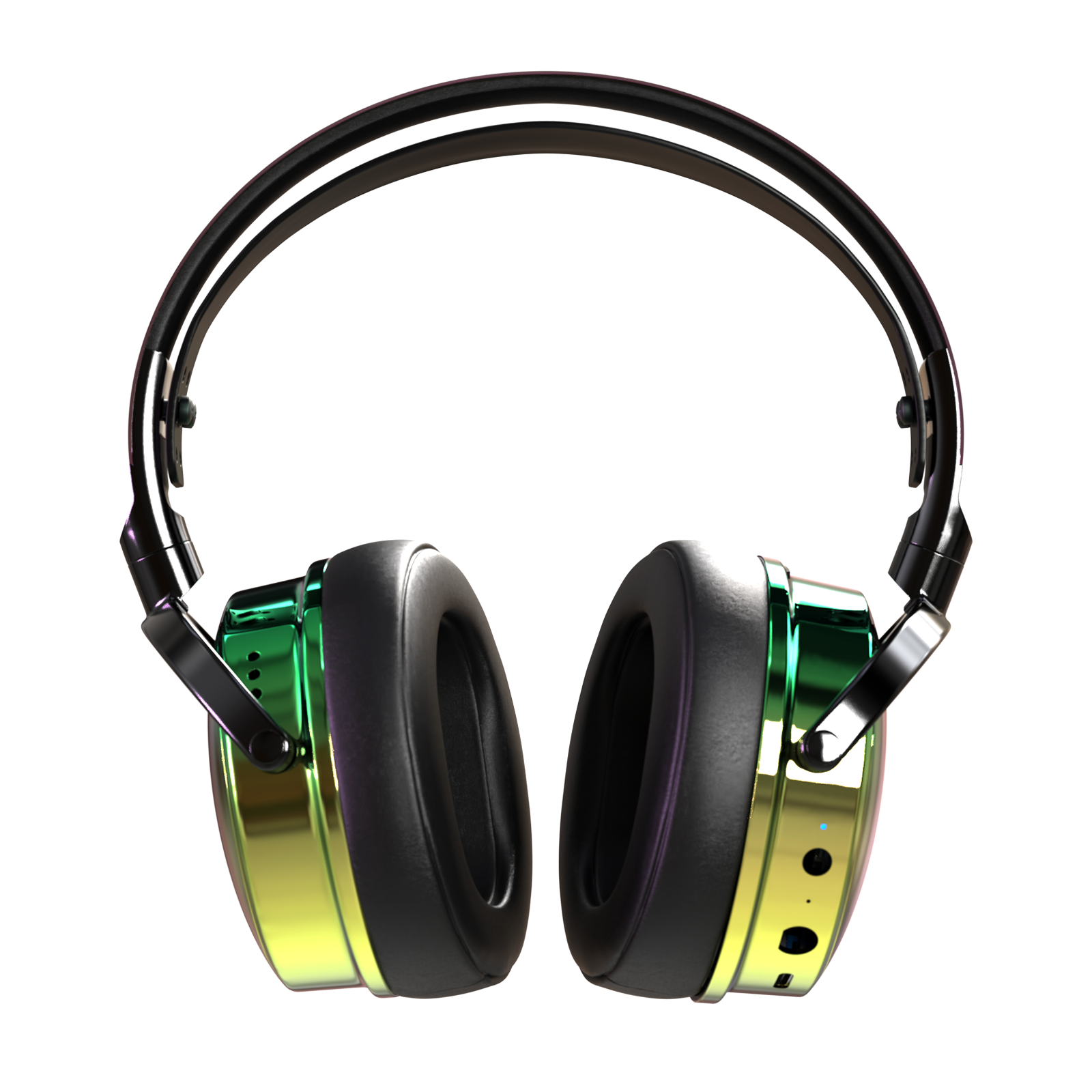 Sleek black and green over-ear headphones with a metallic finish, designed for style and immersive sound experience.