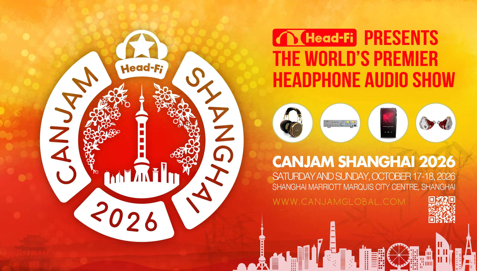 Head-Fi CanJam Shanghai 2026 logo design featuring a red and white color scheme with Shanghai skyline illustration.