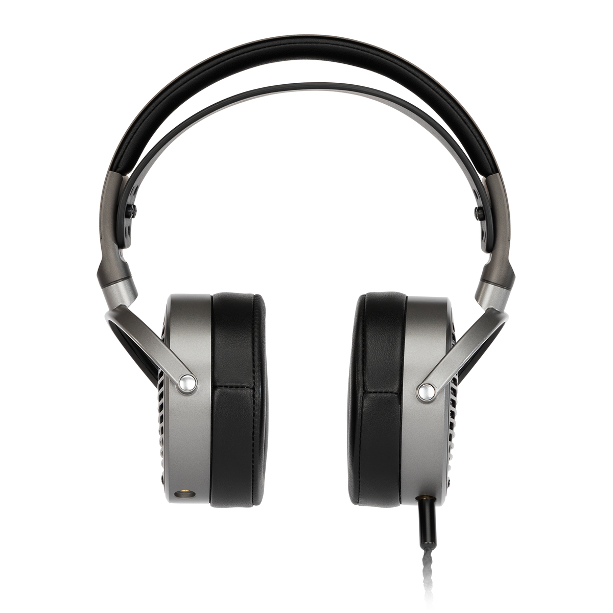Sleek silver over-ear headphones with black cushioned ear pads and adjustable headband, ideal for gaming and music.